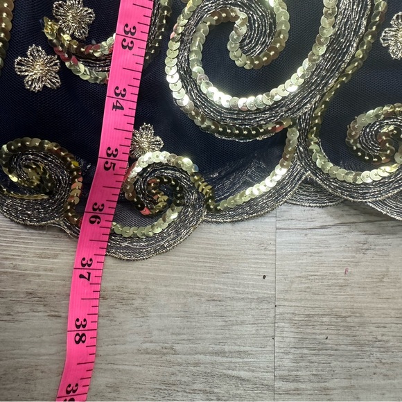 Jessica McClintock Navy Velvet Gold Sequins Long Sleeve Vintage Dress Size 4 - Picture 10 of 11